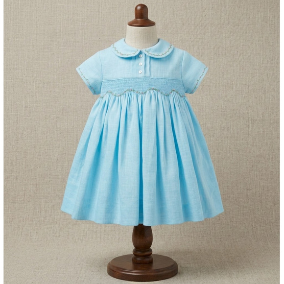 Vintage Sarah Louise Hand Smocked Blue Baby DressSize 12M